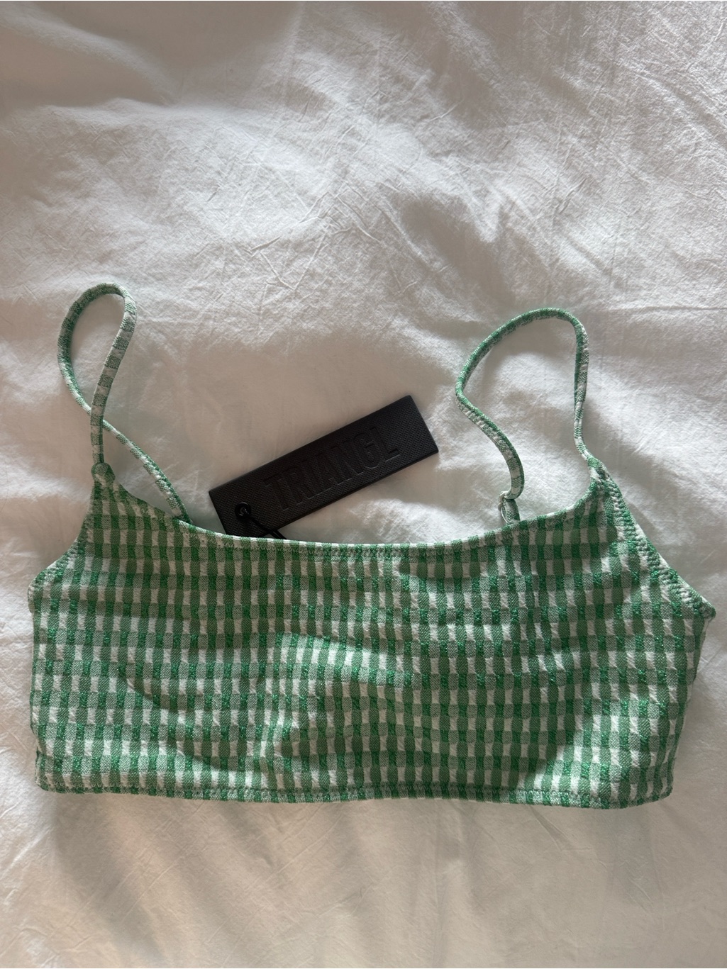 Triangl Swimwear Green And White Gingham Bikini Top Xs